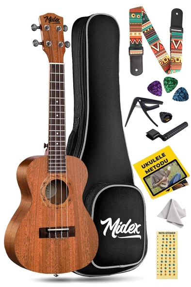 Midex CT-24M Set Maun Concert Ukulele (Softcase Capo Metod Nota Sticker Askı Pena)