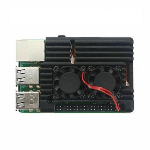 Raspberry Pi 4B Çift Fanlı Siyah Metal Alüminyum Kutu