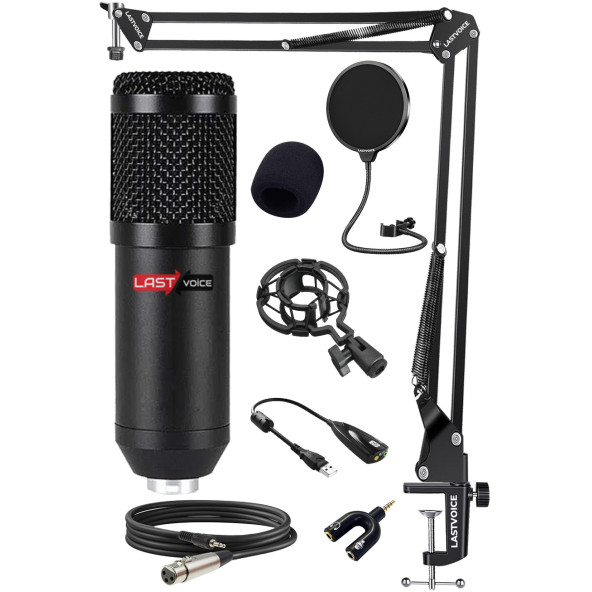 Lastvoice BM800BT Black Kondanser Mikrofon Stand Filtre Ses Kartı (PC ve Telefonda Çalışır)