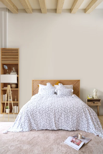 İskandinav Yatak Örtüsü Seti Çift Kişilik Set Bohem Punch Panç Desen Lotus Gri - Resim 3