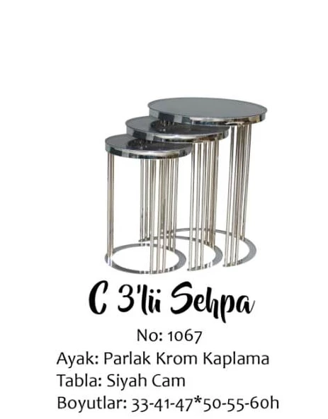 Brc Zigon 13383 C Model Düz Siyah Temper cam GÜMÜŞ Kaplama Metal Ayak El Yapım