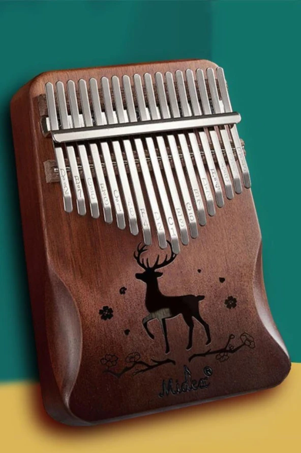 Midex KLX-520 Hakiki Ağaç Kalimba Geyik Desenli Ahşap Full Set 17 Çelik Tuşlu - 4