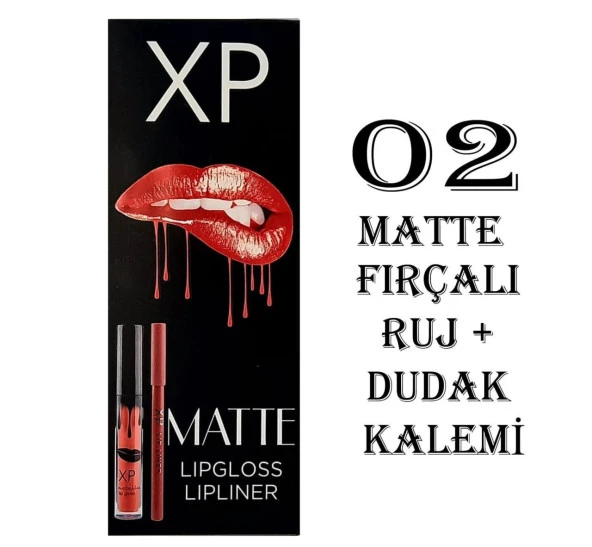 XP Matte Lip Gloss 02 Fırçalı Mat Ruj + Dudak Kalemi