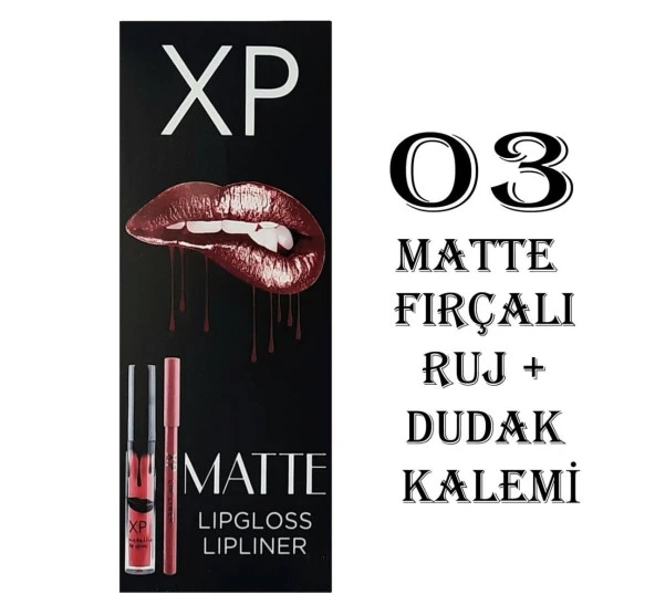XP Matte Lip Gloss 03 Fırçalı Mat Ruj + Dudak Kalemi