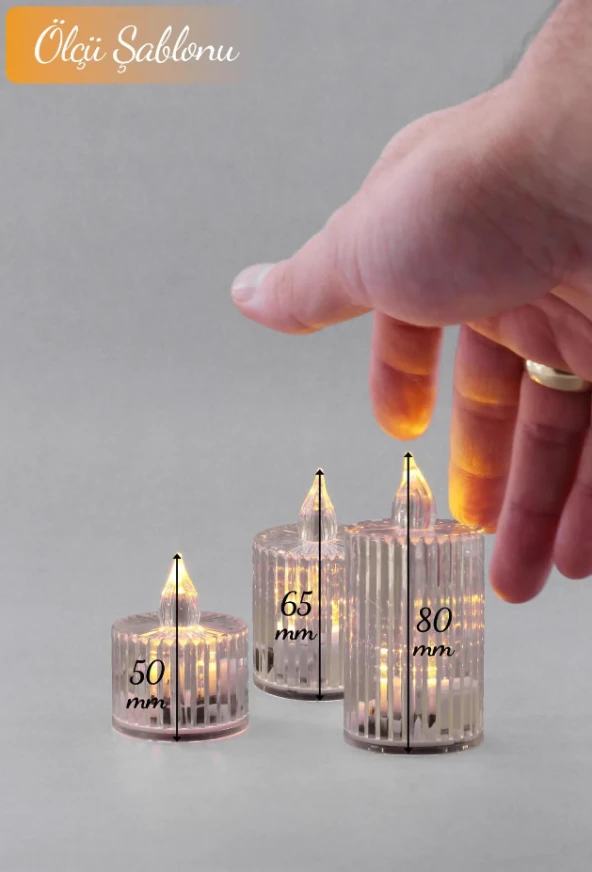 3lü Kristal Desenli Led Mum Seti Pilli Dumansız Alevli Ledli Dekoratif Yapay Mum - Resim 2