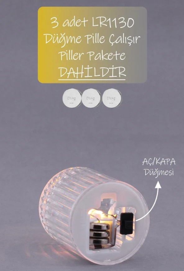 3lü Kristal Desenli Led Mum Seti Pilli Dumansız Alevli Ledli Dekoratif Yapay Mum - Resim 4