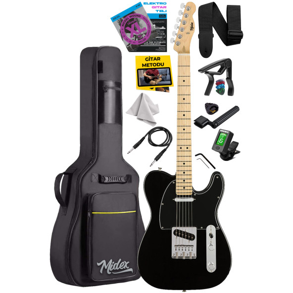 Midex TLX-50BK Tele Kasa Maple Klavye 2 Single-Coil Manyetik Elektro Gitar