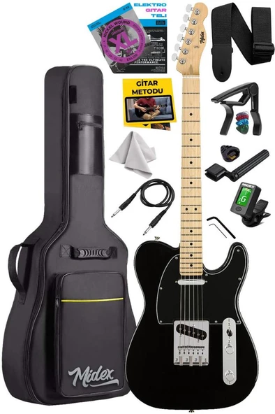 Midex TLX-50BK Tele Kasa Maple Klavye 2 Single-Coil Manyetik Elektro Gitar ürün görseli 1