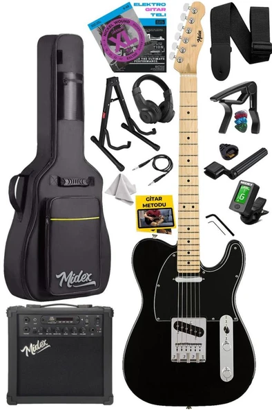 Midex TLX-50BK-25AMP Tele Kasa Maple Klavye 2 Single-Coil 25W Amfili Elektro Gitar ürün görseli 1