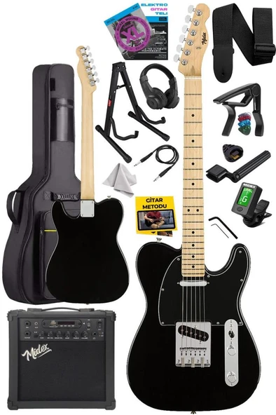 Midex TLX-50BK-25AMP Tele Kasa Maple Klavye 2 Single-Coil 25W Amfili Elektro Gitar - Resim 3