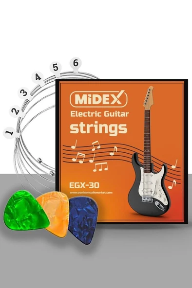 Midex EGX-30 Elektro Gitar Teli Takımı ve Pena Seti ürün görseli 1