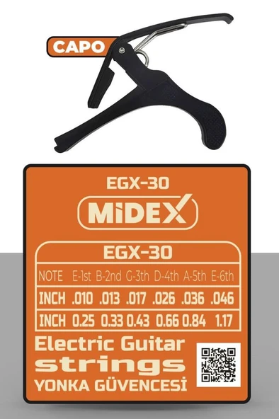 Midex EGX-30C Elektro Gitar Teli Takımı Pena ve Kapo (Capo) Seti - Resim 2