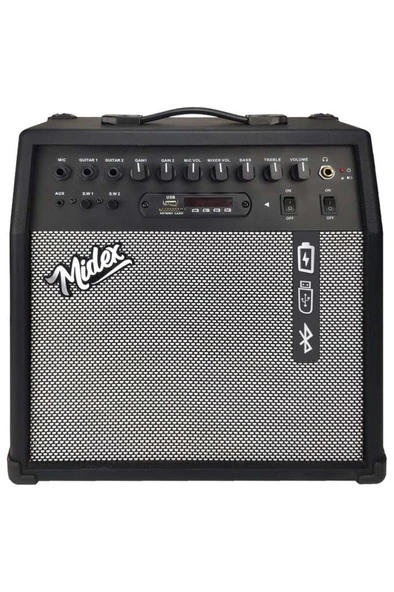 Midex MGA-50BK Elektro Gitar Amfisi 50 Watt USB Bluetooth Şarjlı 4 girişli ürün görseli