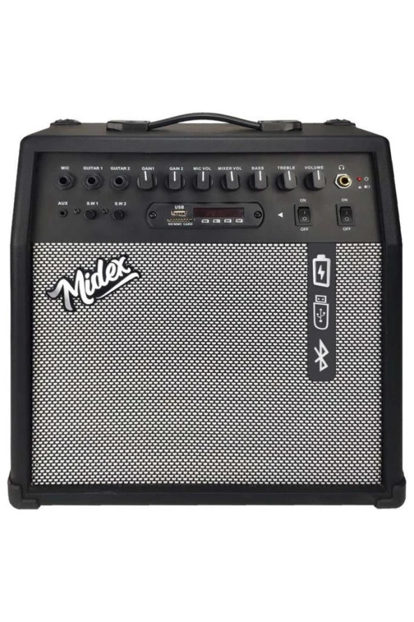 Midex MGA-50USB-BT Elektro Gitar Amfisi 50 Watt USB Bluetooth Şarjlı 4 girişli