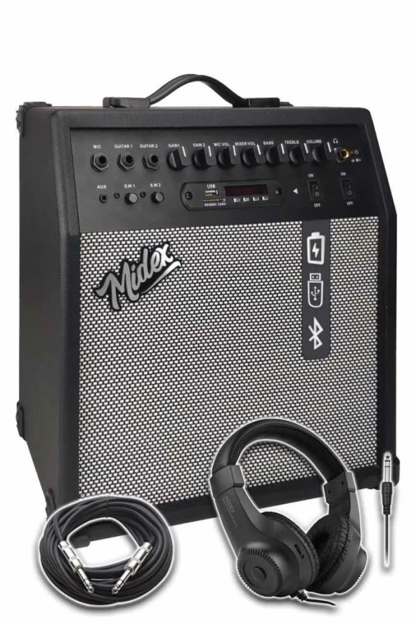 Midex MGA-50HD Elektro Gitar Amfisi 50 Watt USB Bluetooth Şarjlı 4 girişli (Kulaklık ve Kablo Dahil) - 2