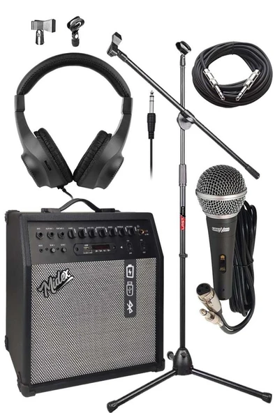 Midex MGA-50BK-PAK Elektro Gitar Amfisi 50 Watt USB Bluetooth Şarjlı 4 girişli (Mikrofon Kulaklık Stand Kablo) - Resim 3