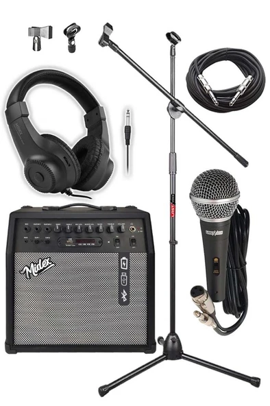 Midex MGA-50BK-PAK Elektro Gitar Amfisi 50 Watt USB Bluetooth Şarjlı 4 girişli (Mikrofon Kulaklık Stand Kablo) ürün görseli 1