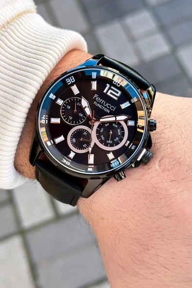 Ferrucci Function FCF.03265FK.03 Deri Kordon Erkek Kol Saati - Resim 3