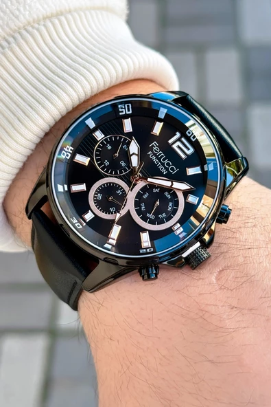 Ferrucci Function FCF.03265FK.03 Deri Kordon Erkek Kol Saati - Resim 4