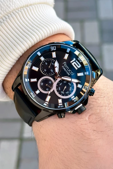 Ferrucci Function FCF.03265FK.03 Deri Kordon Erkek Kol Saati - Resim 5