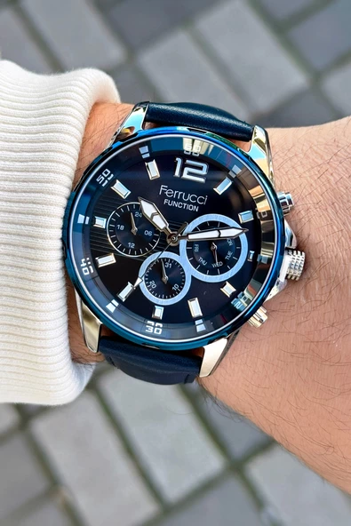 Ferrucci Function FCF.03265FK.02 Deri Kordon Erkek Kol Saati - Resim 3