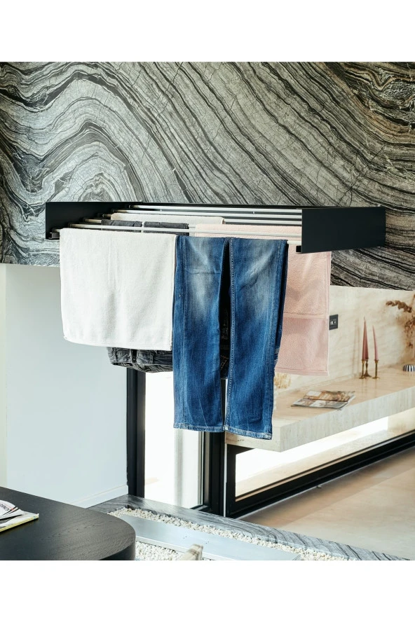 Design Kurutmalık Çamaşır Askısı - Duvara Monte, Katlanabilir Çamaşırlık - (antrasit-100cm) - 2