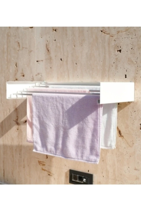 Design Kurutmalık Çamaşır Askısı - Duvara Monte, Katlanabilir Çamaşırlık - (BEYAZ-70CM) - 2