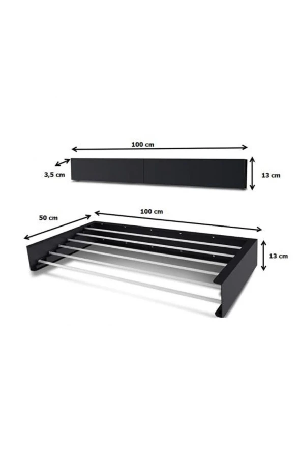 Design Kurutmalık Çamaşır Askısı - Duvara Monte, Katlanabilir Çamaşırlık - (antrasit-100cm) - 3