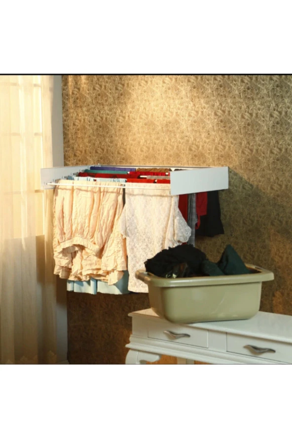 Design Kurutmalık Çamaşır Askısı - Duvara Monte, Katlanabilir Çamaşırlık - (beyaz-100cm) - 3