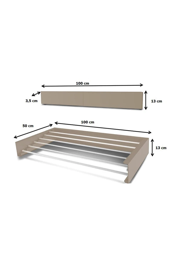 Design Kurutmalık Çamaşır Askısı - Duvara Monte, Katlanabilir Çamaşırlık - (cappuccıno-100cm) - 3
