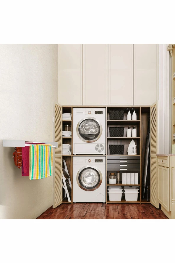Design Kurutmalık Çamaşır Askısı - Duvara Monte, Katlanabilir Çamaşırlık - (beyaz-100cm) - 4