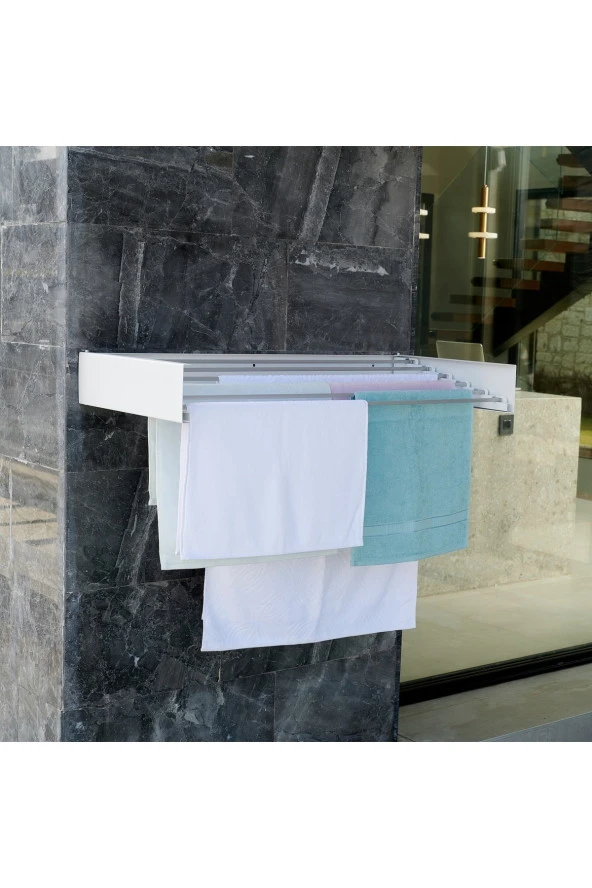 Design Kurutmalık Çamaşır Askısı (BEYAZ-100CM) - Duvara Monte, Katlanabilir Çamaşırlık - - 5
