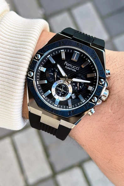 Ferrucci Function FCF.03256FS.02 Silikon Kordon Erkek Kol Saati - Resim 5