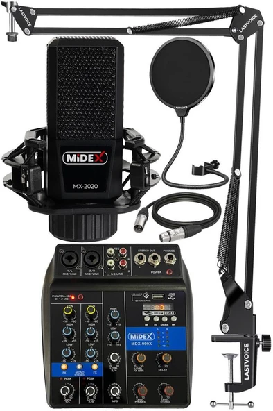 Midex MX-2020 Solo Mix Condenser Mikrofon ve Kayıt Mixer Seti ürün görseli