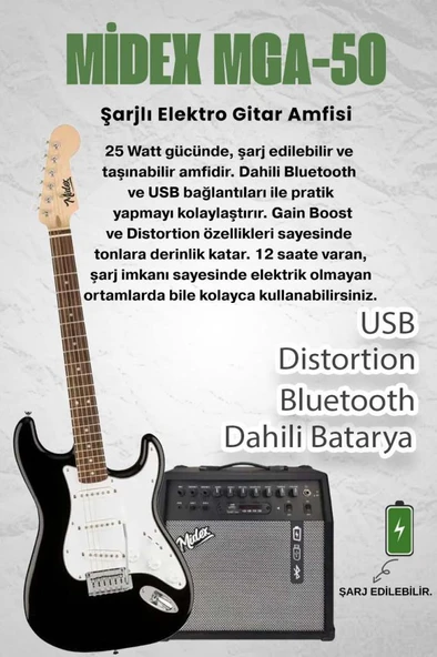 Midex RPH-30WB-50AMP Gül Klavye SSS 50W Amfili Elektro Gitar Seti - Resim 2