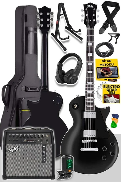 Midex GRX-200BK-50-AMP Les Paul Kasa Elektro Gitar Seti 50 Watt Gainli Şarjlı Amfi ve Full Set (H-H) ürün görseli 1