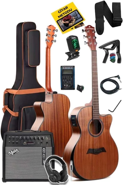 Maxword M450-EQ-50AMP Masif Ağaç 50W Amfili Elektro Akustik Gitar Seti üst Segment ürün görseli