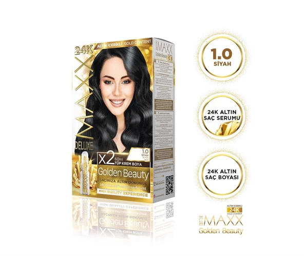 MAXX DELUXE Golden 24K Altın Içerikli Saç Boyası 1.0 Siyah 2 Boyama