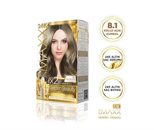 MAXX DELUXE Golden 24K Altın Içerikli Saç Boyası 8.1 Küllü Açık Kumral 2 Boyama