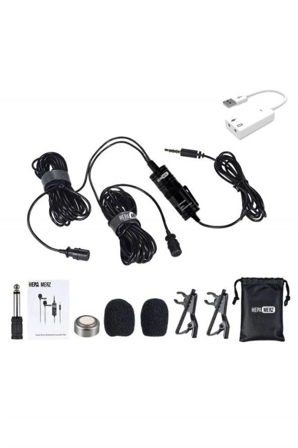 Hepa Merz HM-156 PRO Çiftli Yaka Mikrofonu Kamera Pc Telefon Röportaj (Android-İos Mac) - 3