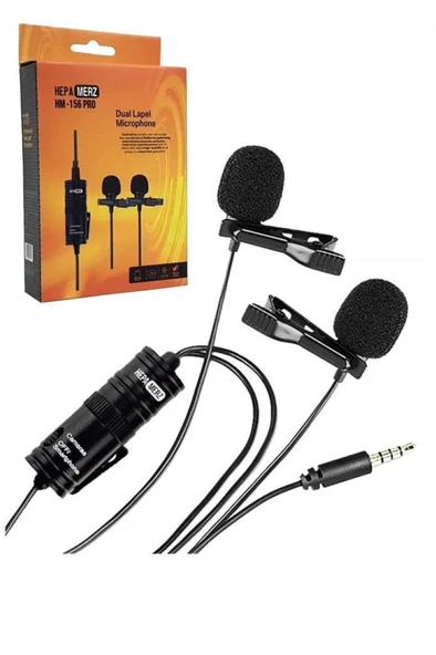 Hepa Merz HM-156 PRO Çiftli Yaka Mikrofonu Kamera Pc Telefon Röportaj (Android-İos Mac) - Resim 2