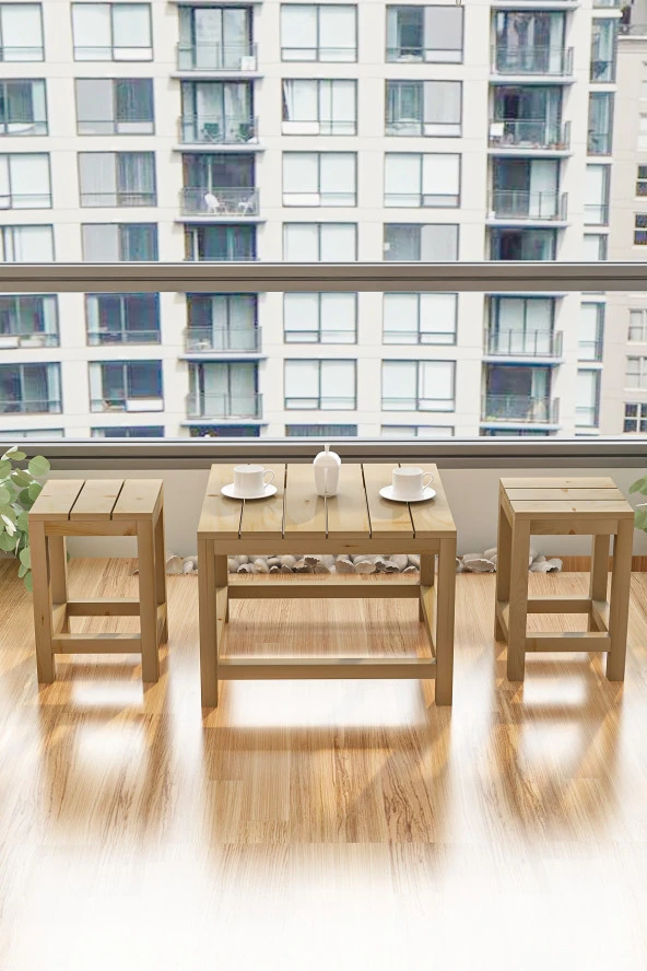 GİVAYO WOOD'SARES ÇAM BAHÇE BALKON MUTFAK 3'LÜ SET 2 SANDALYE 1 MASA - Resim 2