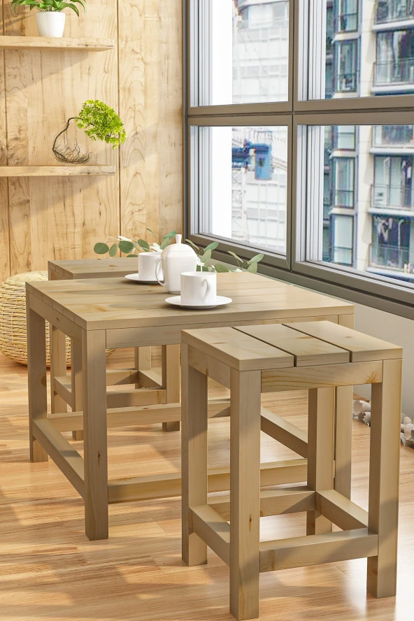 GİVAYO WOOD'SARES ÇAM BAHÇE BALKON MUTFAK 3'LÜ SET 2 SANDALYE 1 MASA - Resim 3