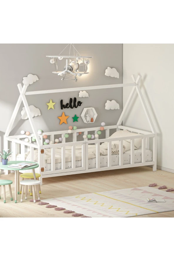 GİVAYO WOOD'SJOY MONTESSORİ YATAK BEYAZ KAPILI