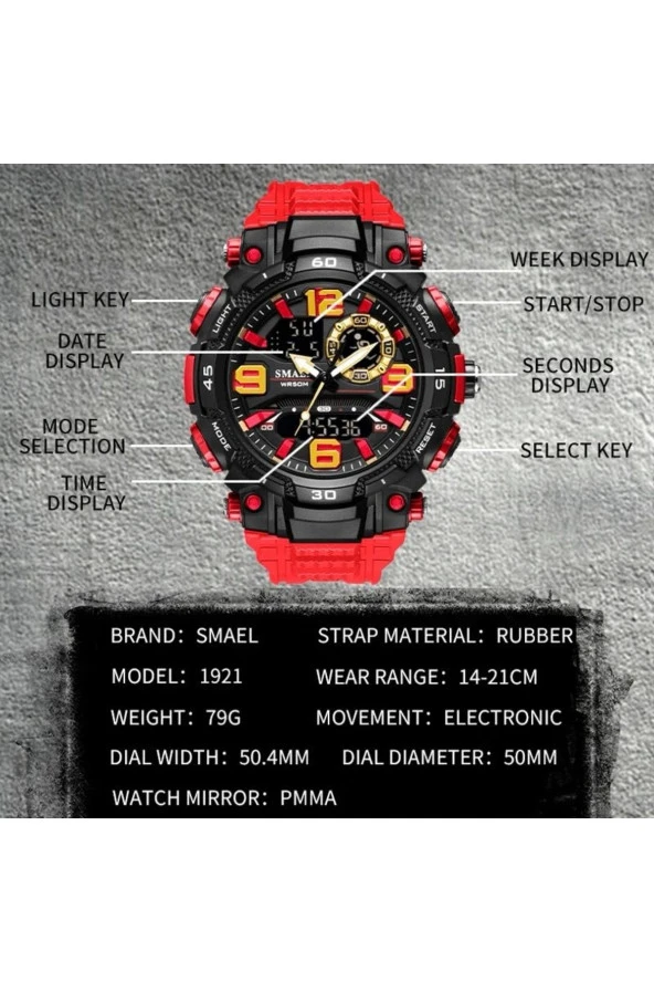 SMAEL Dijital ve Analog Erkek Kol Saati - Resim 4