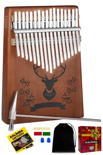 Midex KLX-456 Hakiki Maun Ağacı Kalimba 17 Çelik Tuşlu (Türkçe Metod Çanta Çekiç) ürün görseli 1