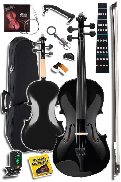 Midex HGA44BK-PAK Full Siyah Set Keman 4/4 (Yastık Tuner Susturucu Yedek Tel Reçine Çanta Yay) - Resim 2