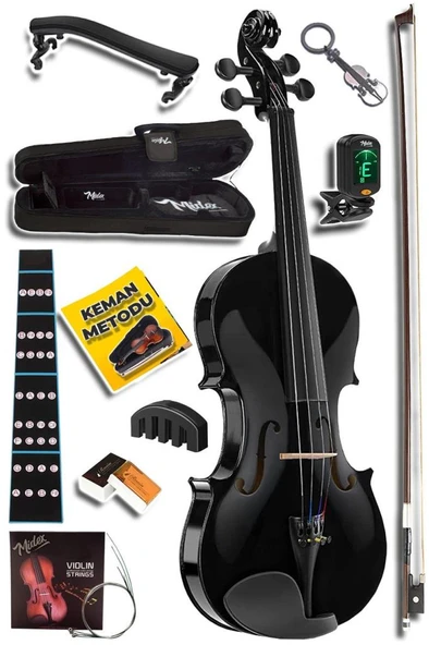 Midex HGA44BK-PAK Full Siyah Set Keman 4/4 (Yastık Tuner Susturucu Yedek Tel Reçine Çanta Yay) ürün görseli 1