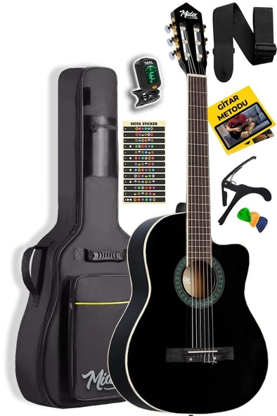 Midex MGX-100BK-BAG Üst Seviye Klasik Gitar 4/4 Sap Ayarlı Gül Klavye (Tuner Çanta Askı Capo Metod Pena) - Resim 3