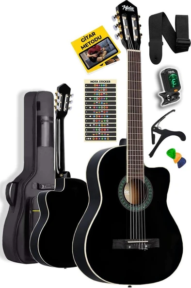 Midex MGX-100BK-BAG Üst Seviye Klasik Gitar 4/4 Sap Ayarlı Gül Klavye (Tuner Çanta Askı Capo Metod Pena) ürün görseli 1